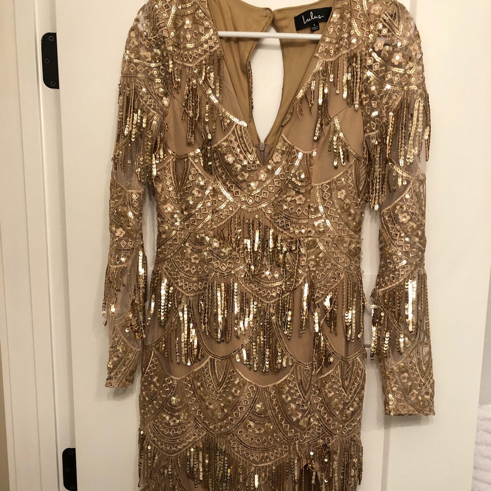 Lulus Gold Fringe Dress
